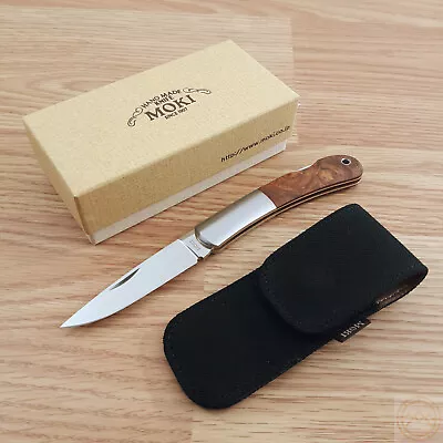 Moki Pliant Folding Knife AUS-8 Steel Blade Quince Wood Stainless Bolster Handle • $148.49