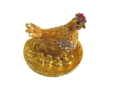 $13.80 • Buy Bejeweled   Hen With Golden Eggs  Hinged Metal Enameled Rhinestone Trinket Box
