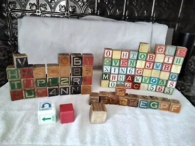 $25 • Buy Vintage Wooden Grooved Alphabet Blocks Letters Animals Objects