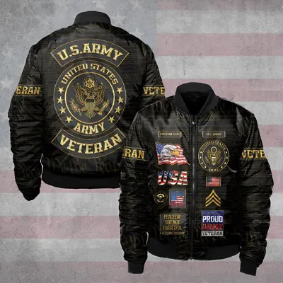 Custom U.S. Army Veteran Bomber Jacket Fleece With Your Military Rank Jacket • $49.80