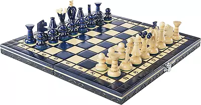 Wooden Folding Chess Set Paris BLUEBERRY Wooden International Board Vintage • $66.98