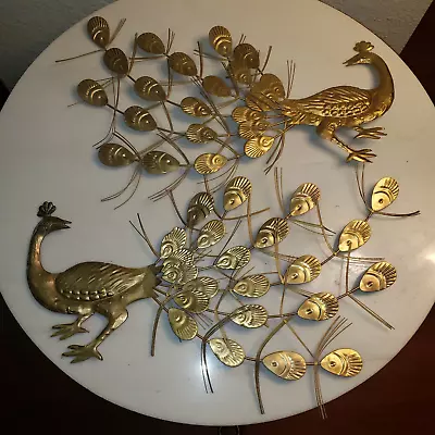  Metal Peacocks  Mid Century Wall Art Set With Gold Brass Finish  12 X 11.5 • $42
