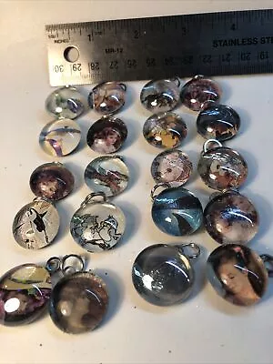 20 Each Craft Supply Lot Round Glass W/ Scenes Cabochon Flat Back Mosaic  • $5