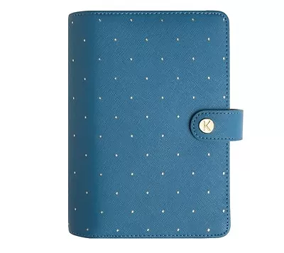 Kikki K Large Textured Saffiano Leather Personal Planner Ocean Gold Dots Rare! • $150