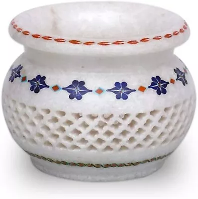 Filigree Work Flower Pot White Marble Decorative Planter From Indian Cottage Art • $155.11