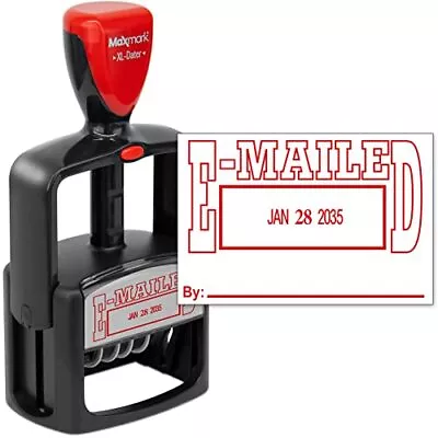 MaxMark Heavy Duty 5 Date Stamp With E-MAILED Self Inking Stamp - Red Ink • $44.59