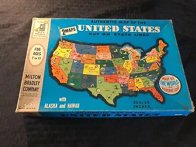 1975 Milton Bradley Puzzle Authentic Map Of The United States & World Map # 4806 • $11.99