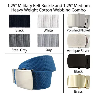 4 Canvas Military Web Belt 1.25  43 Colors 6 Finishes & 12 Sizes FREE SHIPPING • $23.20