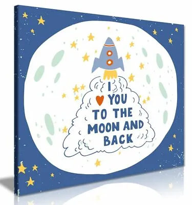 I Love You To The Moon & Back Quote Rocket Canvas Wall Art Picture Print • £11.99