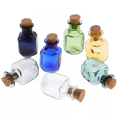 Mini Square Glass Jars With Cork Stopper - 7pcs DIY Wishing Bottles • £8.65