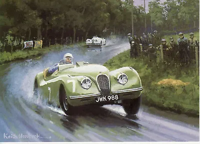 Jaguar XK120 Stirling Moss Victor Dundrod Ulster Motoring Art Greeting Card  • £2.98