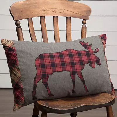 Country Rustic Cabin Large Oblong 14 X 22    CUMBERLAND MOOSE   Applique  Pillow • $24.99