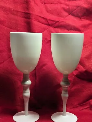 Pair White Opaline Glass Extra Large Jumbo Hand Blown Goblets Chalices 10 7/8  • $25