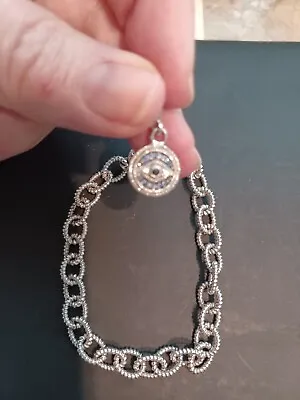 Judith Ripka Sterling Silver Evil Eye Sapphire Bracelet Size 6.5/7 & 24in Chain • $300