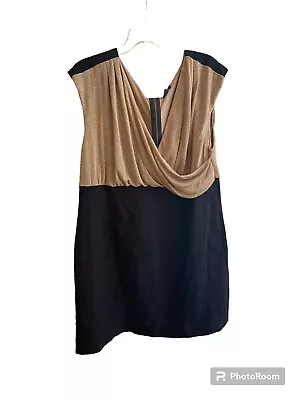 Nicole Miller Womens  Dress SZ 24W Sheath Glitter Gold Black Sleeveless Holiday • $12.09