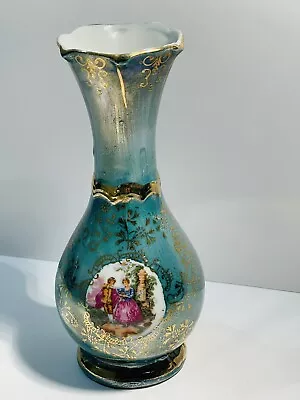 £29.99 • Buy Vintage Porcelain Table Vase Enamelled Hand Painted With Romantique Scene
