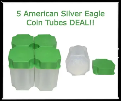 5 High Quality Square Tubes For 100 American Silver Eagle Coins Snap Tight Lids • $12.10