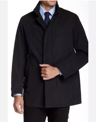 Sanyo Solid Black Polyester Rain Trench Zip-In Liner Mens Mac Slicker Raincoat • $59