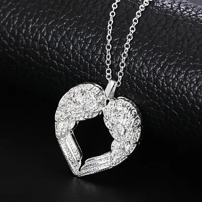 925 Sterling Silver Necklaces Angel Wings Heart Pendant For Woman Party Jewelry • $1.94