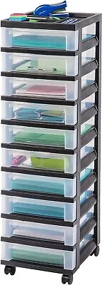 IRIS USA 10 Drawer Rolling Storage Cart With Drawers With Organizer Top Black • $69.99