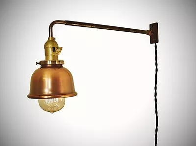 Vintage Industrial Wall Mount Light - COPPER SHADE - Machine Age Lamp Sconce • $185.95