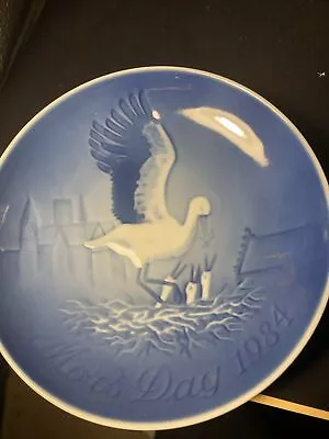 1984 Mothers Day Mors Dag Plate Stork Baby Chick Copenhagen Bing And Grondahl • $4