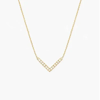 0.20 Ct Round Cut Natural Diamond  V  Shaped Pendant Necklace In 14K Yellow Gold • $446.24
