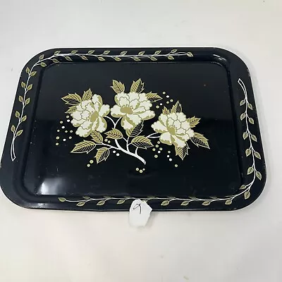 Black Floral Retro MCM Metal Lap Bed TV Tray Flowers Vintage • $9.99