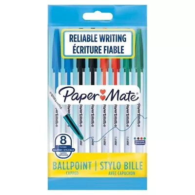 8X Papermate Capped Multicolour Ballpoint Pens For School Office Home Brand New • £3.99