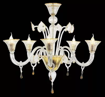 Chandelier In Murano Blown Glass Venetian Ceiling Lighting Venice Amber 5 Lights • $1828.50