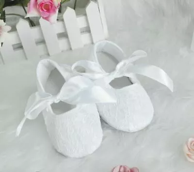 White Christening Shoes Baby Girls' Baptism Shoes Baby White Bow Shoes Prewalk • $16.95