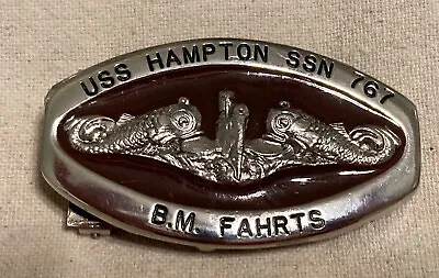 VINTAGE NAVY USS Hampton SSN - 767 SUBMARINE BELT BUCKLE • $75