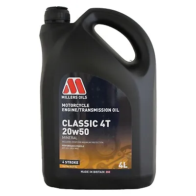 Millers Oils Classic 4T 20w-50 Mineral Motorcycle Engine Oil - 4 Litres • £27.95