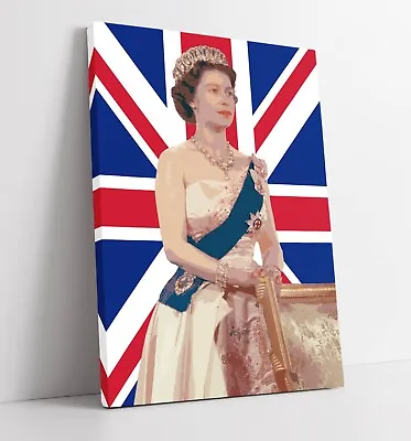 Queen Elizabeth Ii Pop Art Union Jack -deep Framed Canvas Wall Art Picture Print • £89.99