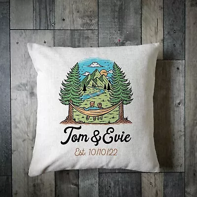 Mountain View Hammock Personalised Cushion - Camper Van Gift - Wedding Gift • £10