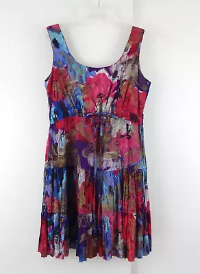 $14.99 • Buy SANDY STARKMAN Dress Fit Flare Sleeveless Colorful 100% Cotton Knee Length M