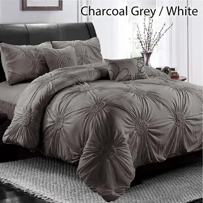 $48.80 • Buy Diamond Embroidery Pintuck Pinch Pleated Duvet Doona Quilt Cover Set All Size 