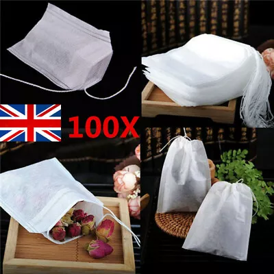 100X Reusable 100% Cotton Muslin Filter Bags Spices Herbs Tea Soup Drawstring_UK • £3.09