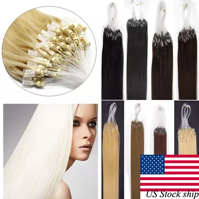 Micro Rings Link Loop Beads Tip 100% Real Remy Human Hair Extensions Natural US • $37