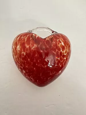 Vintage Handblown Glass Heart Christmas Ornament Paperweight Red Clear Holidays • $18.99