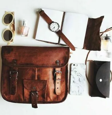 Leather 11  Vintage Brown Leather Messenger Bag Shoulder Laptop Bag Briefcase • $48.99