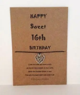£2.99 • Buy Wish Bracelet 'Happy Sweet 16th Birthday' Tibetan Silver 'Sweet 16' Heart Charm!
