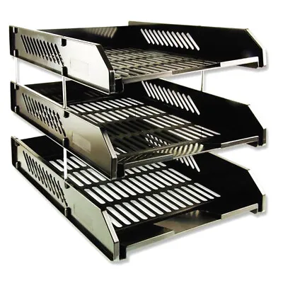 3 Tier Office Filing Tray Holder A4 Document Desk Paper Storage Rack Document Or • £16.19