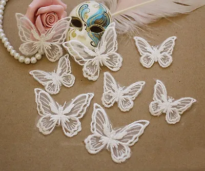 Bridal Dress Lace Applique Embroidery Wedding Costume Motif Butterfly Trim 4 Pcs • £4.99