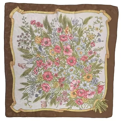 UNBRANDED FLORAL BROWN LARGE Silk Scarf 34/33 In #A185 • $23.10