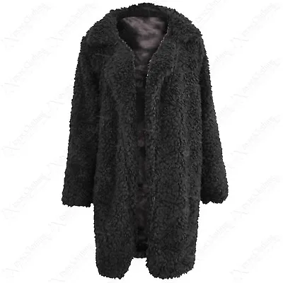 £22.99 • Buy New Womens Soft Teddy Fur Oversized Open Coat Ladies Borg Shearling Lined Jacket