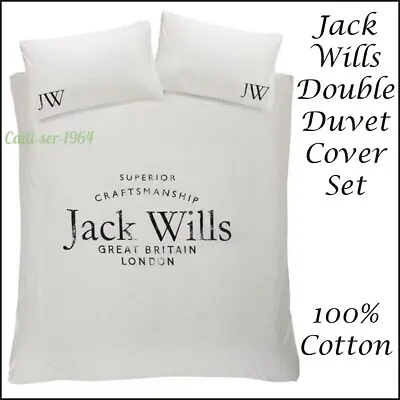 Jack Wills Distressed Logo Double Duvet Cover Set White 100% Cotton NEW RRP £55 • £38.99