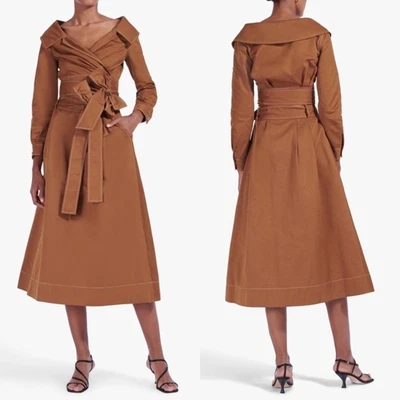 $175 • Buy NEW STAUD Skirt Snoop Midi Pleated Belted Pockets Camel Tan Brown Size 0