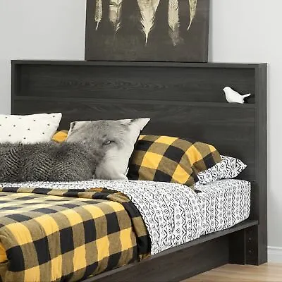 Rustic Gray Oak Full Queen Wooden Panel Headboard Storage Shelf Bed Frame Mount • $133.90