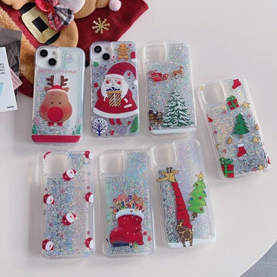 $14.98 • Buy For IPhone 15 13 12 11Pro Max 7/8+ XR Christmas Pattern Glitter Quicksand Case